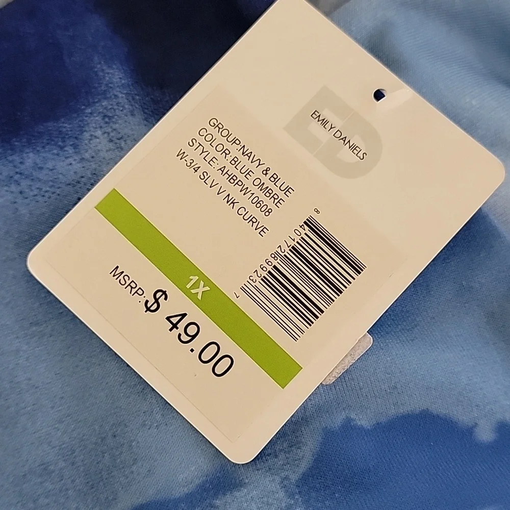 Woman's tunic shirt, Shades Of Blue, Watercolor Like Design, 3/4 Sleeve - Picture 3 of 4